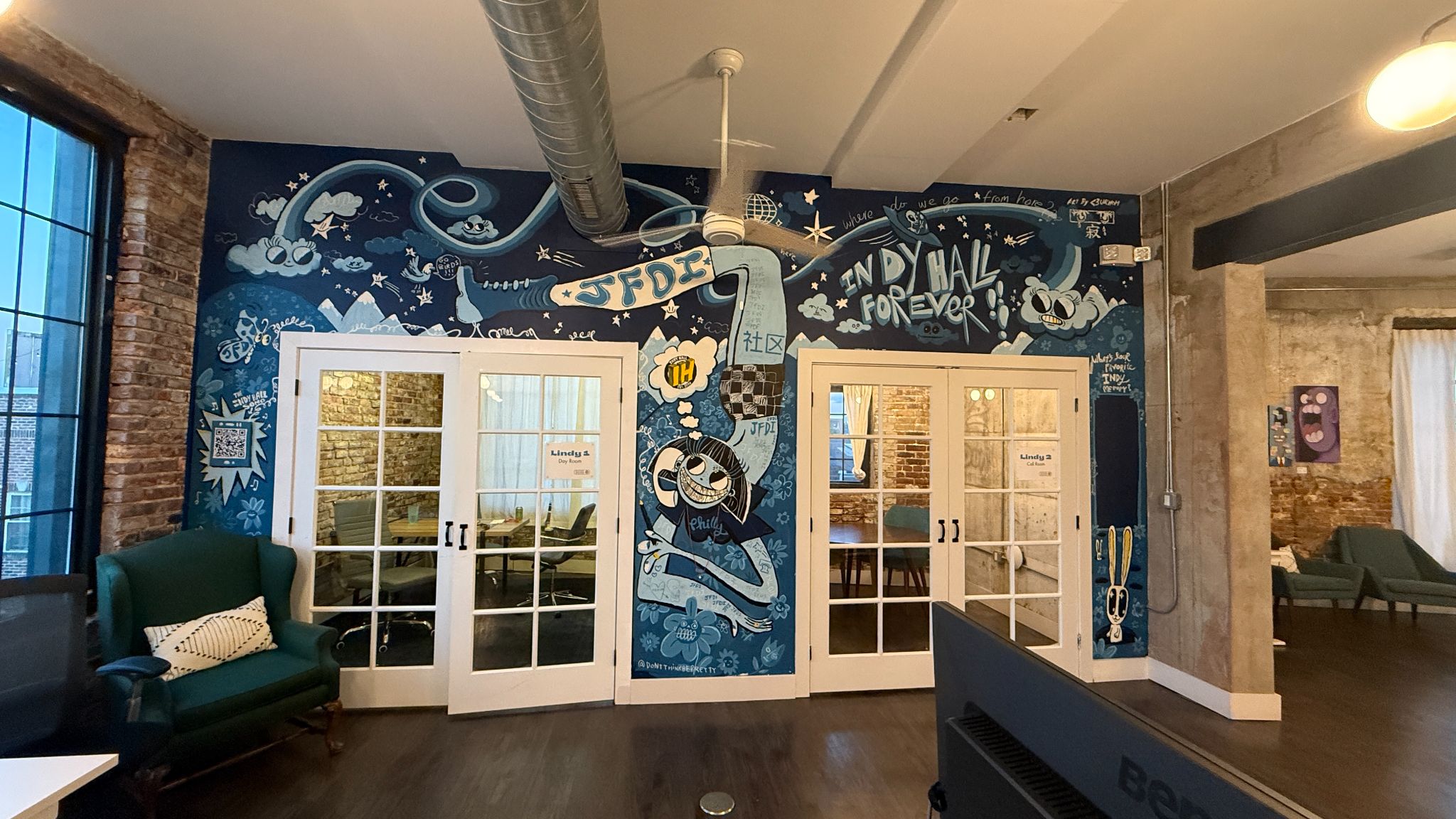 The Lindy mural with the doors to Lindy 1 and Lindy 2